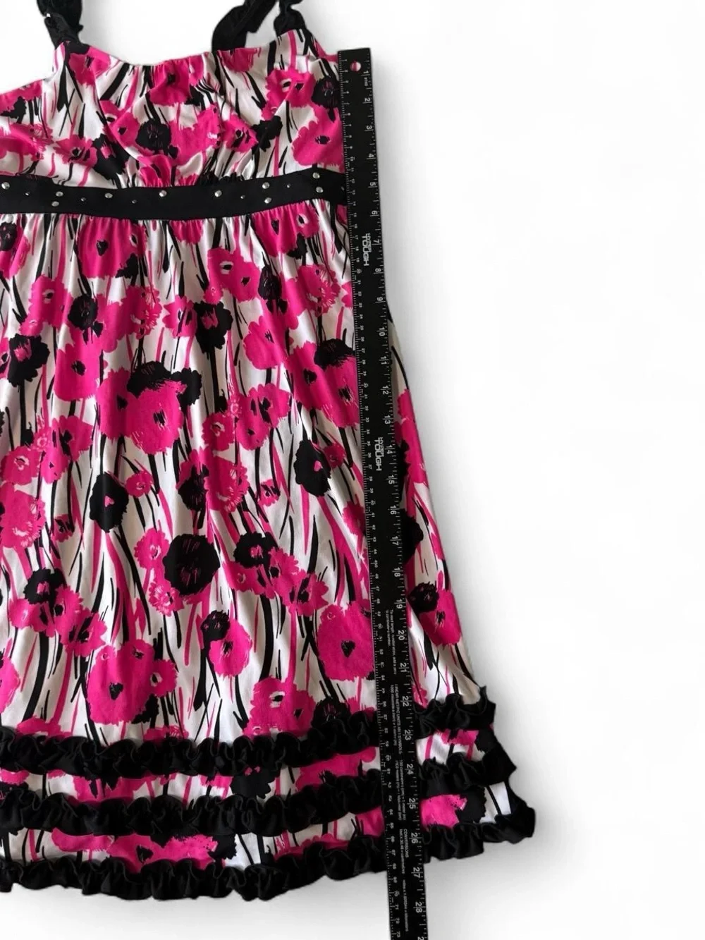 Vintage Y2K Justice Pink Black White Babydoll Floral Ruffle Dress Girls 14